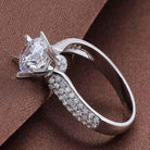 Sterling Silver Engrave Solitaire Topaz Simulated Diamond Flower Ring - Splendid Jewellery