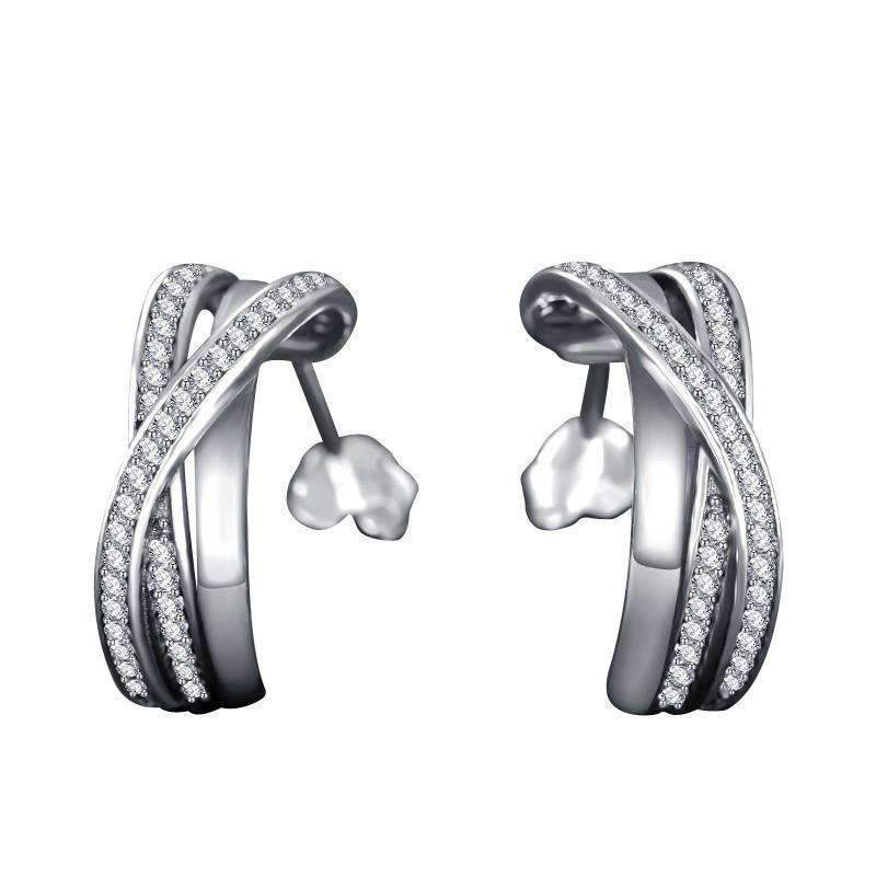 Sterling Silver Entwined with Clear Cubic Zirconia Earrings - Splendid Jewellery