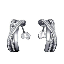Sterling Silver Entwined with Clear Cubic Zirconia Earrings - Splendid Jewellery