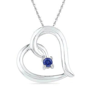 Sterling Silver Heart Pendant with Lab Blue Sapphire Birthstone Splendid Jewellery