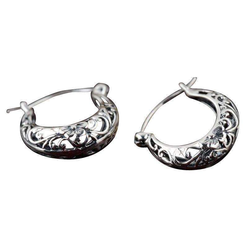 Sterling silver hollow flower retro earrings - Splendid Jewellery