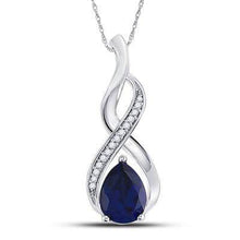 Load image into Gallery viewer, Sterling Silver Infinity Pendant lab blue Sapphire birthstone with diamonds Splendid Jewellery