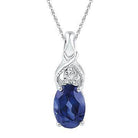 Sterling Silver Lab Blue Sapphire Birthstone Pendant with Solitaire Diamond - Splendid Jewellery