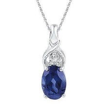 Load image into Gallery viewer, Sterling Silver Lab Blue Sapphire Birthstone Pendant with Solitaire Diamond Splendid Jewellery