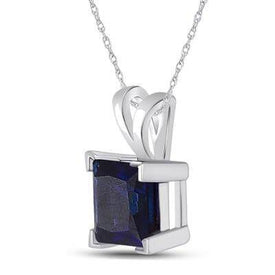 Sterling Silver Lab - created Blue Sapphire Solitaire Pendant - Splendid Jewellery