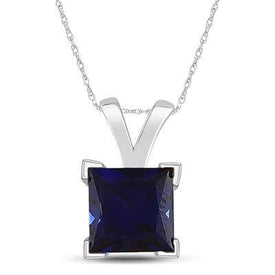 Sterling Silver Lab - created Blue Sapphire Solitaire Pendant - Splendid Jewellery