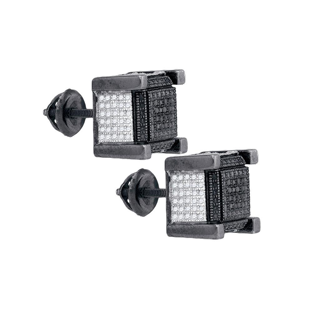 Sterling Silver Men's Black Diamond 3D Cube Stud Earrings - Striking Onyx Brilliance - Splendid Jewellery