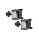 Sterling Silver Men's Black Diamond 3D Cube Stud Earrings - Striking Onyx Brilliance - Splendid Jewellery