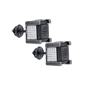 Sterling Silver Men's Black Diamond 3D Cube Stud Earrings - Striking Onyx Brilliance - Splendid Jewellery