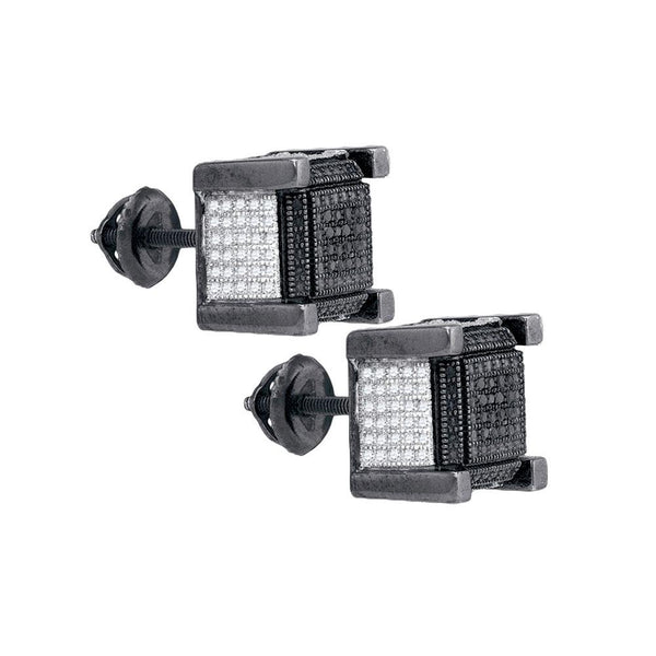 Sterling Silver Men's Black Diamond 3D Cube Stud Earrings - Striking Onyx Brilliance - Splendid Jewellery