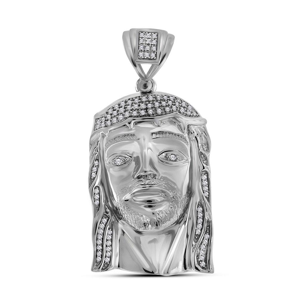 Sterling Silver Men's Round Diamond Jesus Face Charm Pendant - 3/8 Cttw - Splendid Jewellery - Splendid Jewellery