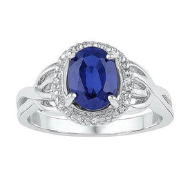 Sterling Silver Sapphire birthstone with Solitaire Diamond Ring - Splendid Jewellery