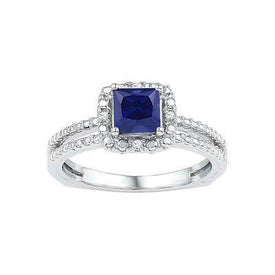Sterling Silver Solitaire Diamond and Lab Blue Sapphire Ring - Splendid Jewellery
