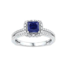 Load image into Gallery viewer, Sterling Silver Solitaire Diamond and Lab Blue Sapphire Ring Splendid Jewellery