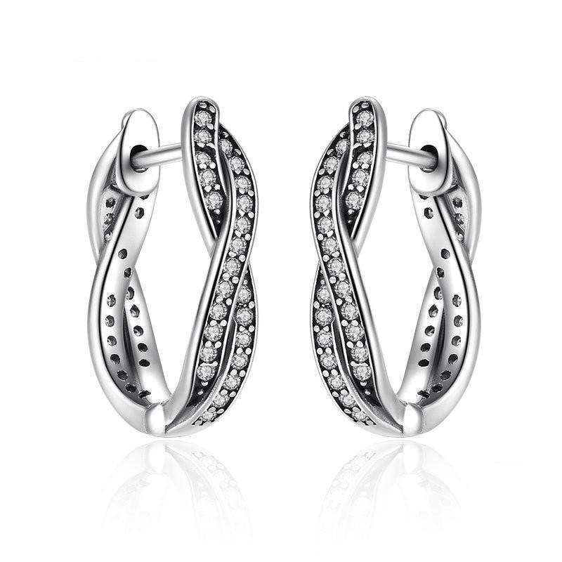 Sterling Silver Twist Of Fate Stud Earrings with Clear Cubic Zirconia - Splendid Jewellery