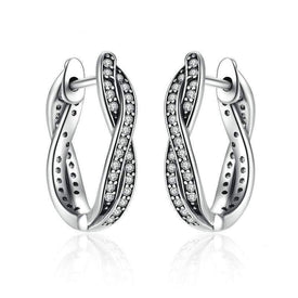 Sterling Silver Twist Of Fate Stud Earrings with Clear Cubic Zirconia - Splendid Jewellery