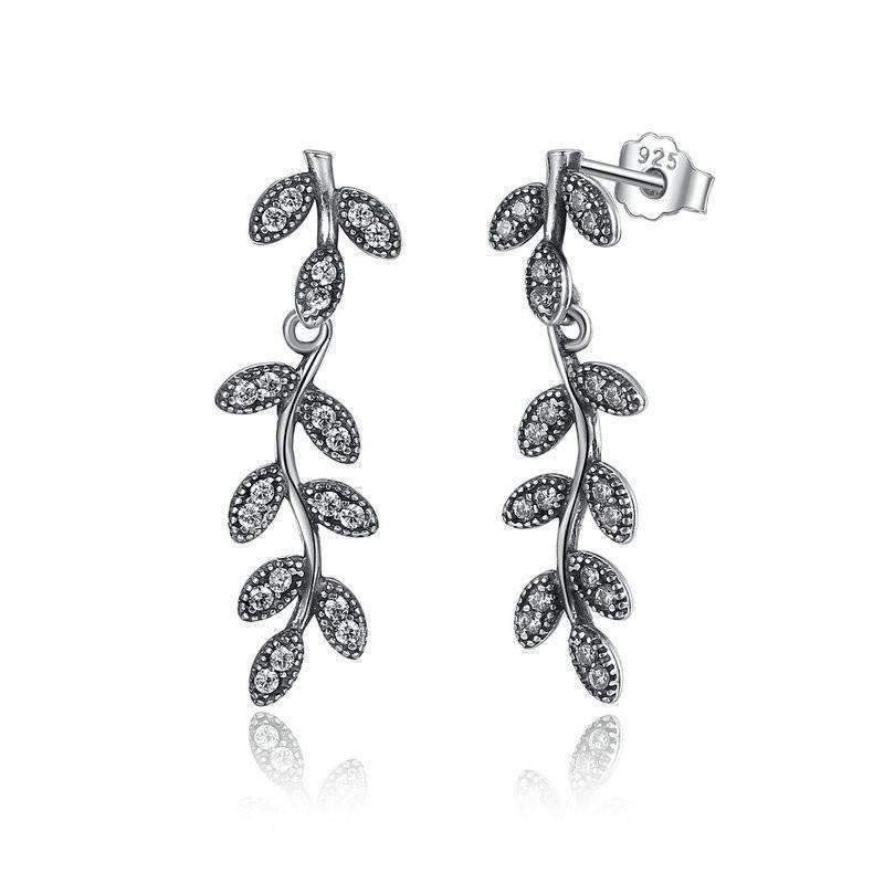 Sterling Silver Vintage Sparkling Leaves Drop Earrings - Splendid Jewellery