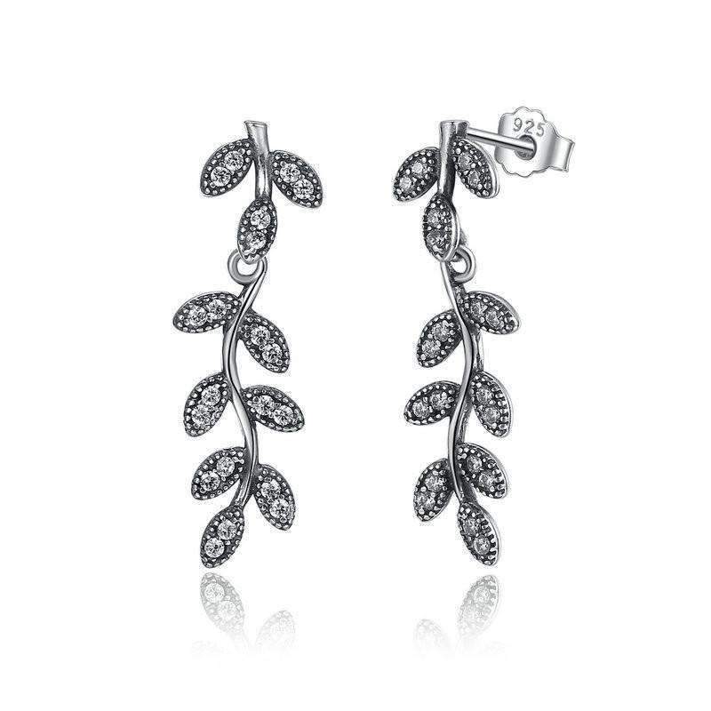 Sterling Silver Vintage Sparkling Leaves Drop Earrings Splendid Jewellery