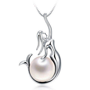 Sterling Silver White Natural Freshwater Pearl with Mermaid Pendant Necklace Splendid Jewellery