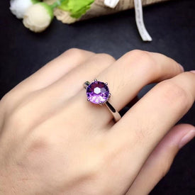 Stunning February Birthstone Natural Amethyst Solitaire Ring - Splendid Jewellery