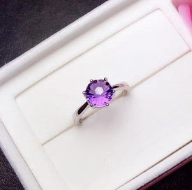 Stunning February Birthstone Natural Amethyst Solitaire Ring - Splendid Jewellery