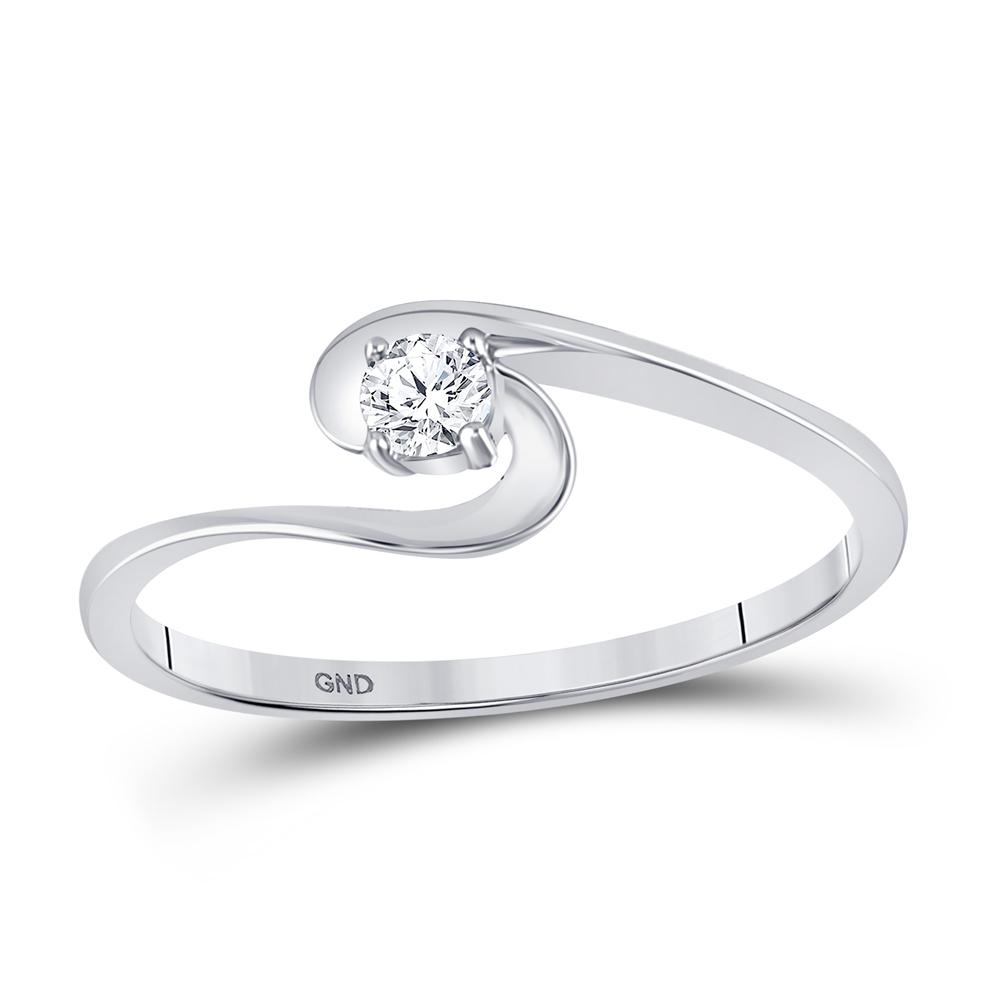 Swirling Brilliance: 10kt White Gold Womens Round Diamond Solitaire Promise Ring - Splendid Jewellery