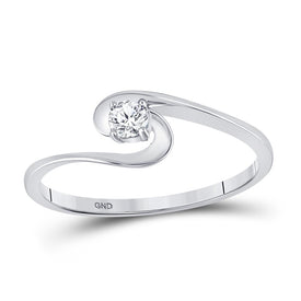 Swirling Brilliance: 10kt White Gold Womens Round Diamond Solitaire Promise Ring - Splendid Jewellery