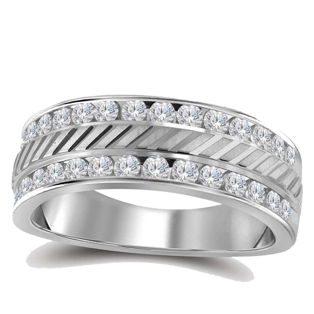 Timeless Brilliance: 14kt White Gold Men's Machine - Set Round Diamond Wedding Band Ring 1/2 Cttw - Splendid Jewellery