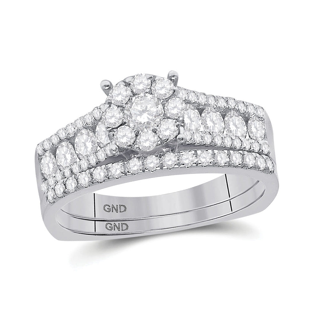 Timeless Brilliance: 14kt White Gold Round Diamond Bridal Wedding Ring Band Set - Splendid Jewellery