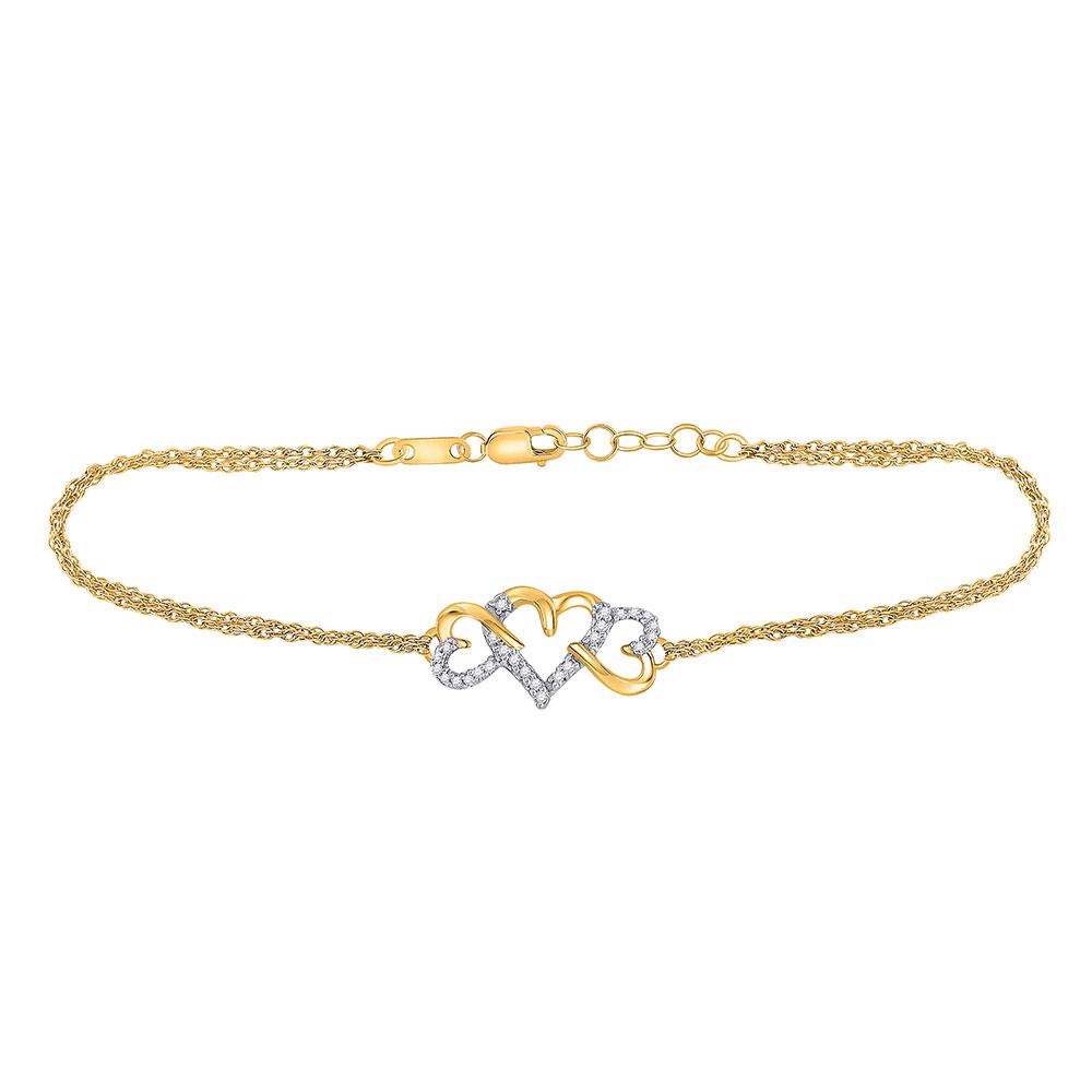 Triple Heart Diamond Chain Bracelet in 10kt Yellow Gold - Stunning Symbol of Love and Elegance - Splendid Jewellery