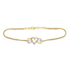 Triple Heart Diamond Chain Bracelet in 10kt Yellow Gold - Stunning Symbol of Love and Elegance - Splendid Jewellery