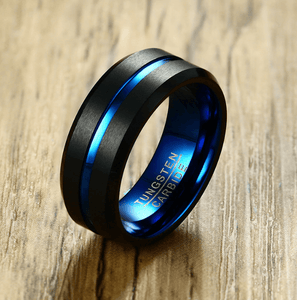 Tungsten Wedding Band with Blue Carbon Fibre Splendid Jewellery