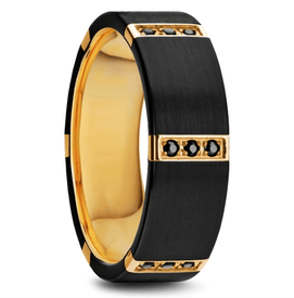 Tungsten Wedding Band with Titanium, Steel Gold and Black Diamonds Splendid Jewellery