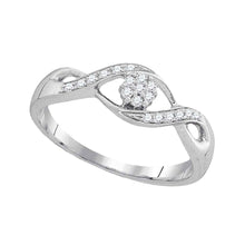 Load image into Gallery viewer, Twisted Blossom Diamond Cluster Ring | 10kt White Gold Womens Round Diamond Twist Flower Cluster Ring 1/8 Cttw - Splendid Jewellery