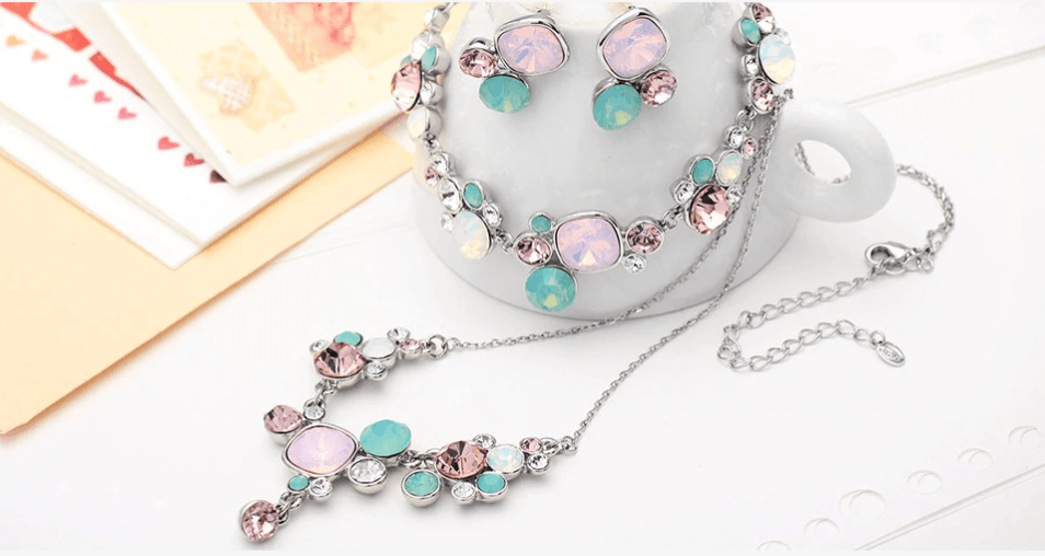 Two Tone Full Set Swarovski Crystal Bridal Jewellery - Now Available Splendid Jewellery