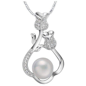 Unblemished Pearl Necklace With Cubic Zircon Stone Pendant - Gift For Her - Splendid Jewellery