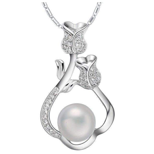 Unblemished Pearl Necklace With Cubic Zircon Stone Pendant - Gift For Her Splendid Jewellery