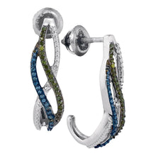Load image into Gallery viewer, Vibrant Jewels: 10kt White Gold Womens Round Green Blue Diamond Half J Hoop Earrings - Splendid Jewellery