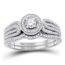 Load image into Gallery viewer, Eternal Love 10k White Gold Diamond Bridal Wedding Ring Band Set Top View from Splendid Jewellery