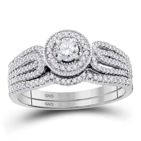 Eternal Love 10k White Gold Diamond Bridal Wedding Ring Band Set Top View from Splendid Jewellery