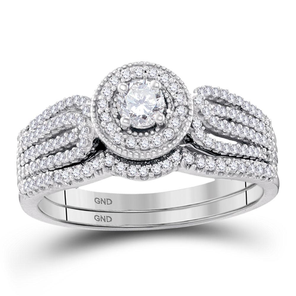 Wedding Collection | 10k White Gold Round Diamond Bridal Wedding Ring Band Set 1/2 Cttw | Splendid Jewellery GND