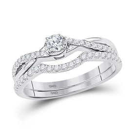 Eternal Love 10k White Gold Diamond Bridal Wedding Ring Band Set Top View from Splendid Jewellery