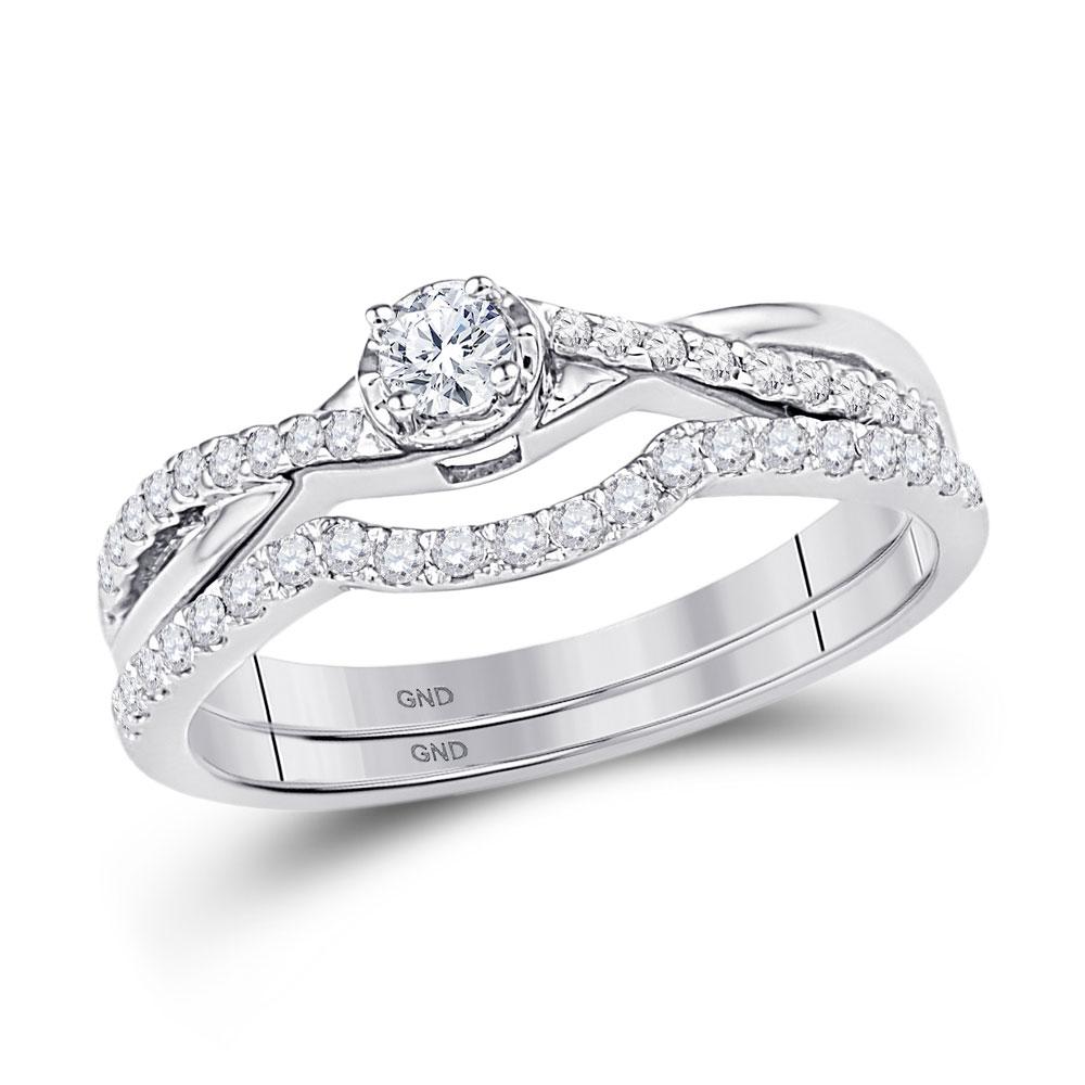 Wedding Collection | 10k White Gold Round Diamond Bridal Wedding Ring Band Set 1/3 Cttw | Splendid Jewellery GND
