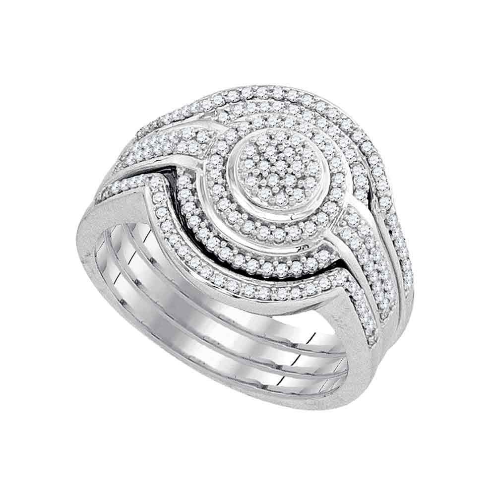 Wedding Collection | 10k White Gold Round Diamond Cluster Bridal Wedding Ring Band Set 1/2 Cttw | Splendid Jewellery GND