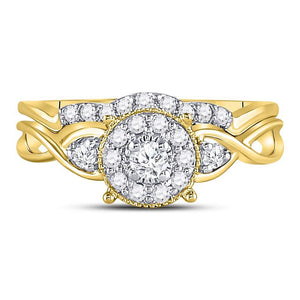 Wedding Collection | 10k White Gold Round Diamond Cluster Bridal Wedding Ring Band Set 1/3 Cttw | Splendid Jewellery GND