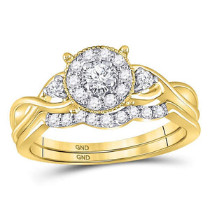 Wedding Collection | 10k White Gold Round Diamond Cluster Bridal Wedding Ring Band Set 1/3 Cttw | Splendid Jewellery GND