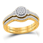 Radiant Brilliance 10k Yellow Gold Diamond Cluster Bridal Wedding Ring Band Set Top View from Splendid Jewellery