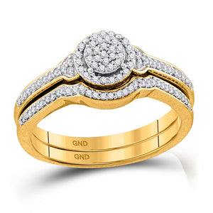 Wedding Collection | 10k Yellow Gold Round Diamond Cluster Bridal Wedding Ring Band Set 1/4 Cttw | Splendid Jewellery GND