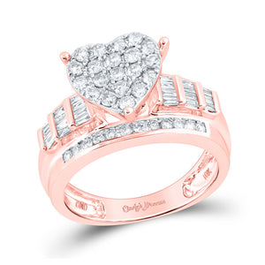 Wedding Collection | 10kt Rose Gold Baguette Diamond Heart Bridal Wedding Engagement Ring 1 Cttw | Splendid Jewellery GND