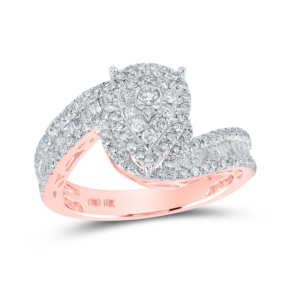 Wedding Collection | 10kt Rose Gold Baguette Diamond Tear Bridal Wedding Engagement Ring 1 Cttw | Splendid Jewellery GND